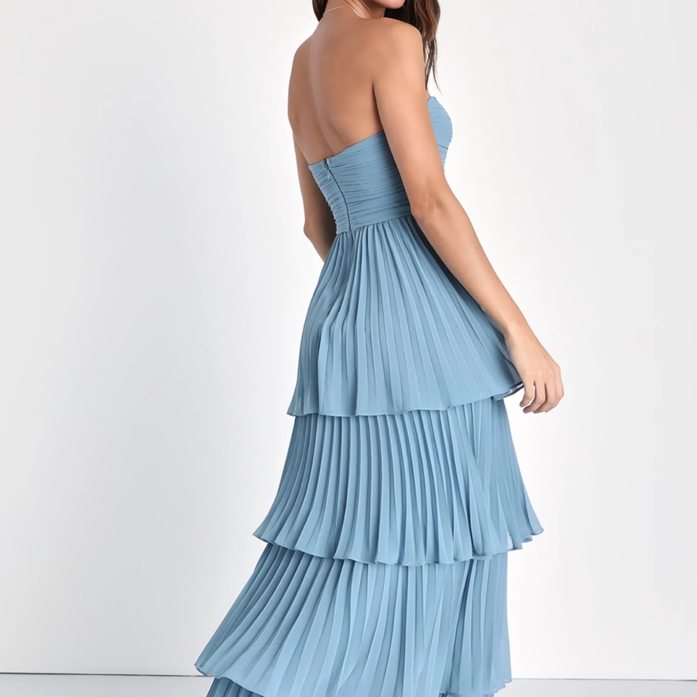 NWT - LULUS - Seriously Sensational Light Blue Strapless Tiered Maxi Dress - Picture 4 of 4